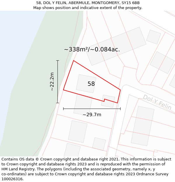 58, DOL Y FELIN, ABERMULE, MONTGOMERY, SY15 6BB: Plot and title map