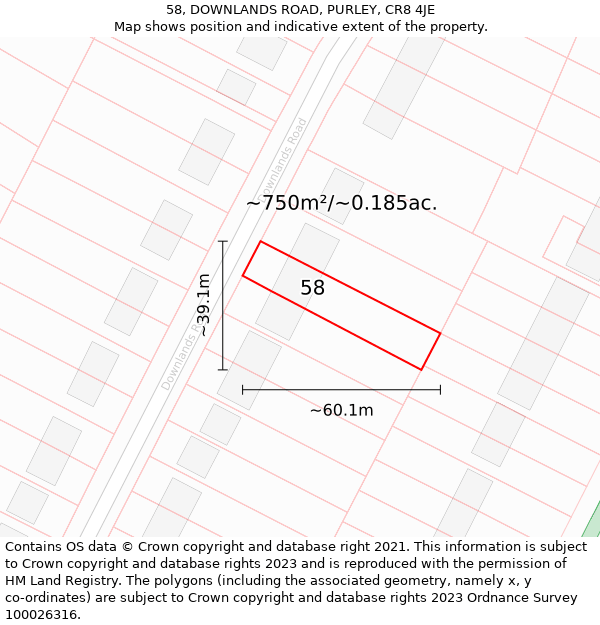 58, DOWNLANDS ROAD, PURLEY, CR8 4JE: Plot and title map