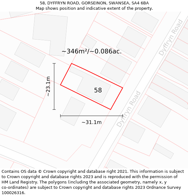 58, DYFFRYN ROAD, GORSEINON, SWANSEA, SA4 6BA: Plot and title map