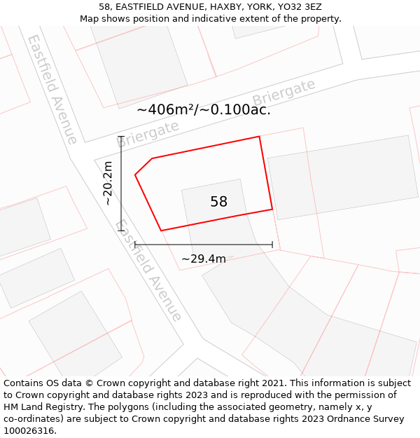 58, EASTFIELD AVENUE, HAXBY, YORK, YO32 3EZ: Plot and title map