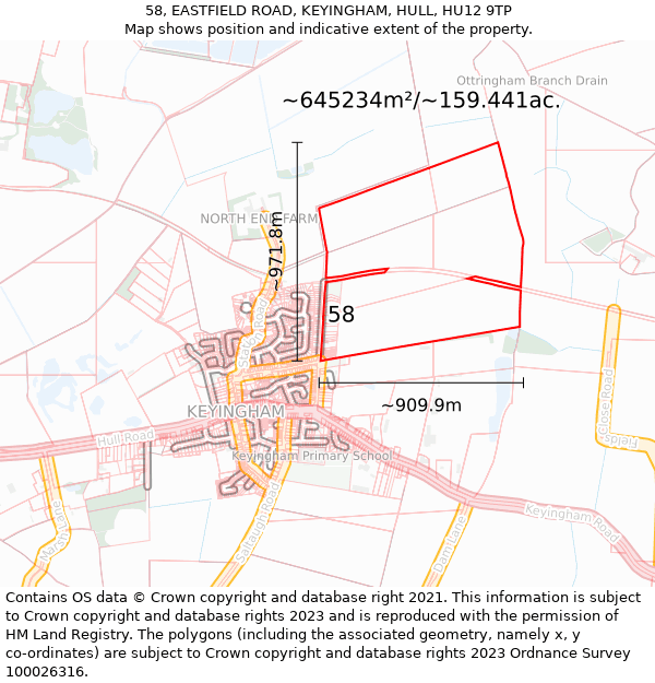 58, EASTFIELD ROAD, KEYINGHAM, HULL, HU12 9TP: Plot and title map