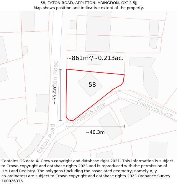 58, EATON ROAD, APPLETON, ABINGDON, OX13 5JJ: Plot and title map