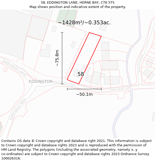 58, EDDINGTON LANE, HERNE BAY, CT6 5TS: Plot and title map