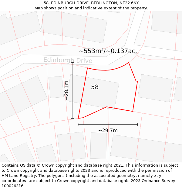 58, EDINBURGH DRIVE, BEDLINGTON, NE22 6NY: Plot and title map