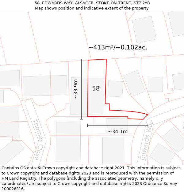 58, EDWARDS WAY, ALSAGER, STOKE-ON-TRENT, ST7 2YB: Plot and title map