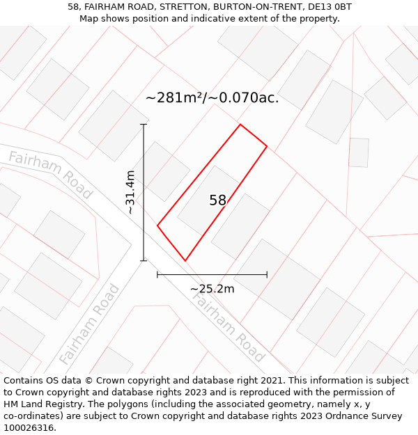 58, FAIRHAM ROAD, STRETTON, BURTON-ON-TRENT, DE13 0BT: Plot and title map