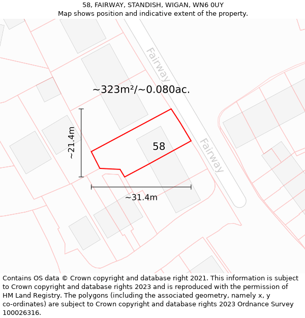 58, FAIRWAY, STANDISH, WIGAN, WN6 0UY: Plot and title map