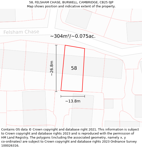 58, FELSHAM CHASE, BURWELL, CAMBRIDGE, CB25 0JP: Plot and title map