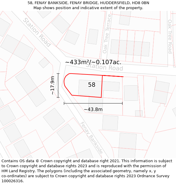 58, FENAY BANKSIDE, FENAY BRIDGE, HUDDERSFIELD, HD8 0BN: Plot and title map