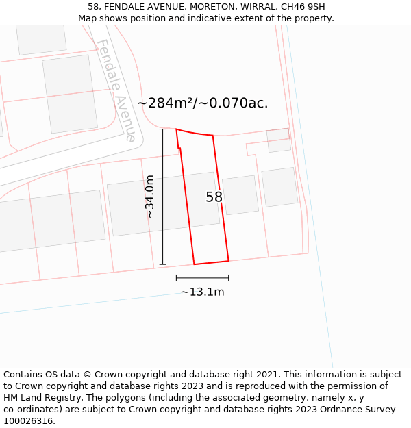 58, FENDALE AVENUE, MORETON, WIRRAL, CH46 9SH: Plot and title map