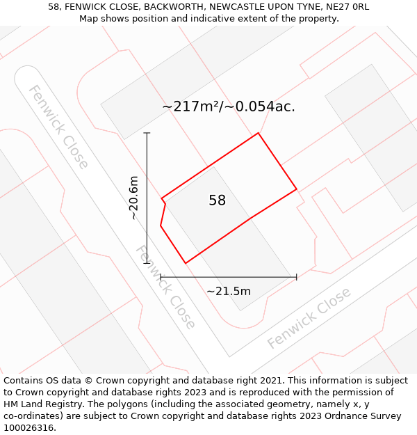 58, FENWICK CLOSE, BACKWORTH, NEWCASTLE UPON TYNE, NE27 0RL: Plot and title map