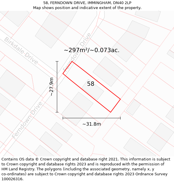 58, FERNDOWN DRIVE, IMMINGHAM, DN40 2LP: Plot and title map