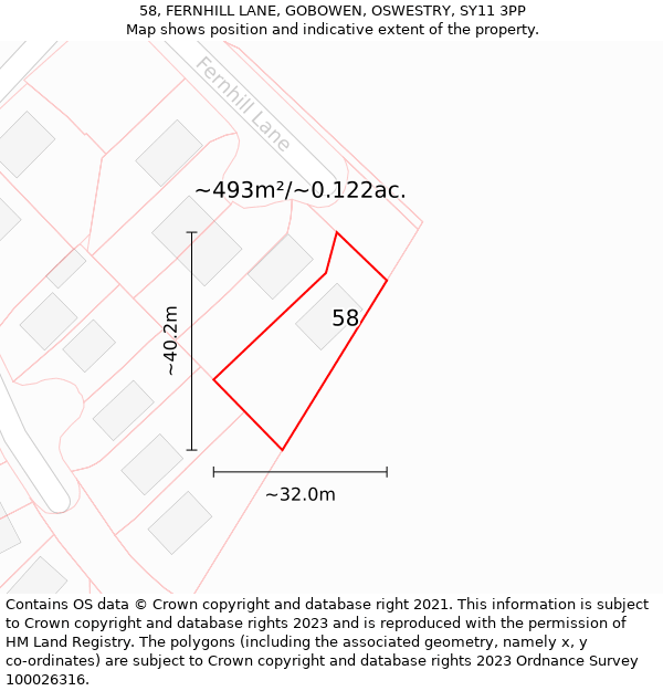 58, FERNHILL LANE, GOBOWEN, OSWESTRY, SY11 3PP: Plot and title map