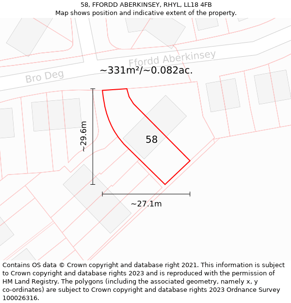 58, FFORDD ABERKINSEY, RHYL, LL18 4FB: Plot and title map