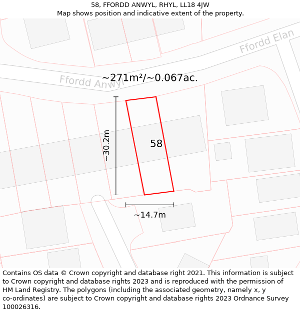 58, FFORDD ANWYL, RHYL, LL18 4JW: Plot and title map