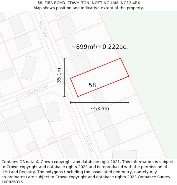 58, FIRS ROAD, EDWALTON, NOTTINGHAM, NG12 4BX: Plot and title map