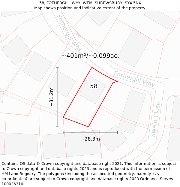 58, FOTHERGILL WAY, WEM, SHREWSBURY, SY4 5NX: Plot and title map