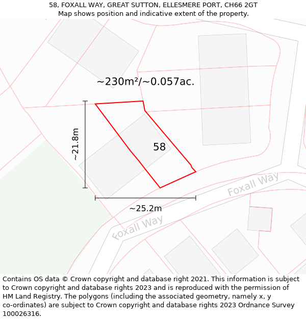 58, FOXALL WAY, GREAT SUTTON, ELLESMERE PORT, CH66 2GT: Plot and title map