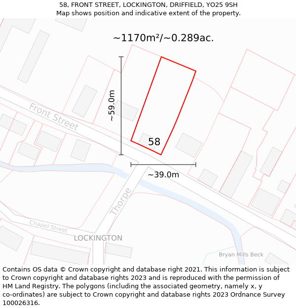 58, FRONT STREET, LOCKINGTON, DRIFFIELD, YO25 9SH: Plot and title map