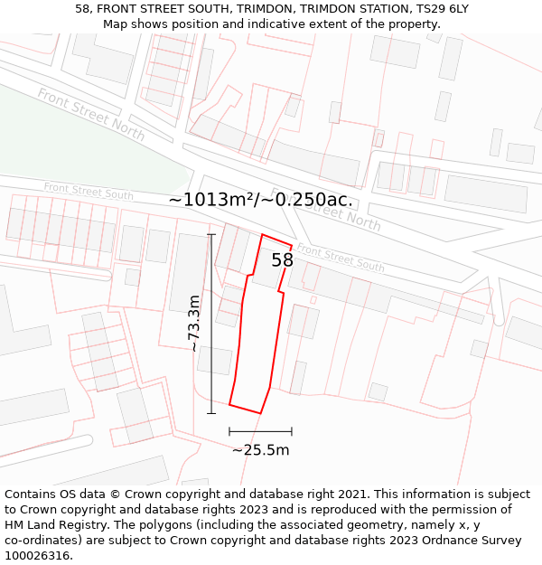 58, FRONT STREET SOUTH, TRIMDON, TRIMDON STATION, TS29 6LY: Plot and title map