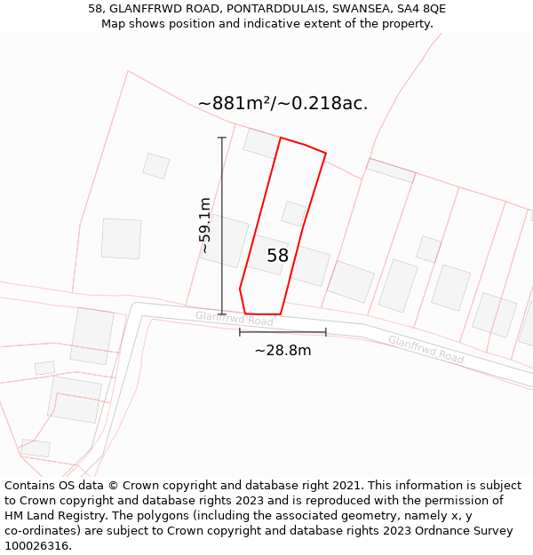 58, GLANFFRWD ROAD, PONTARDDULAIS, SWANSEA, SA4 8QE: Plot and title map