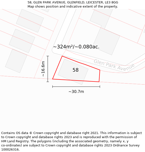 58, GLEN PARK AVENUE, GLENFIELD, LEICESTER, LE3 8GG: Plot and title map