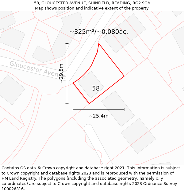 58, GLOUCESTER AVENUE, SHINFIELD, READING, RG2 9GA: Plot and title map