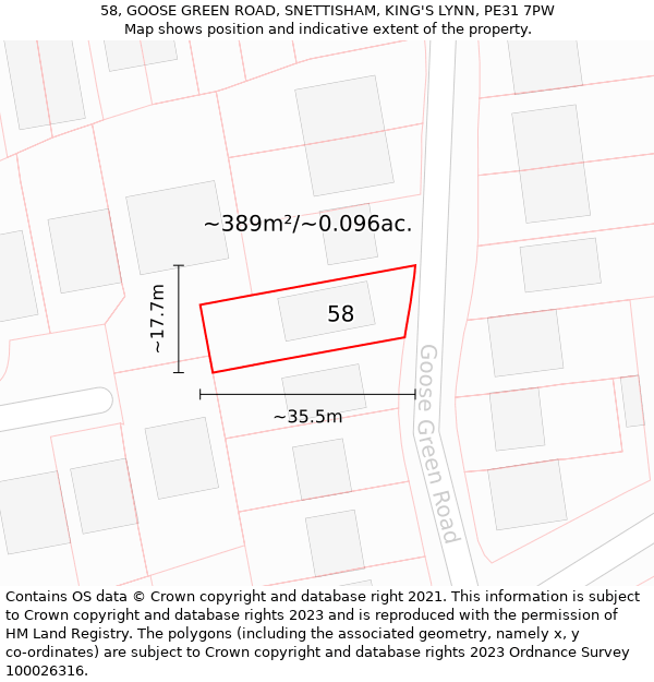 58, GOOSE GREEN ROAD, SNETTISHAM, KING'S LYNN, PE31 7PW: Plot and title map