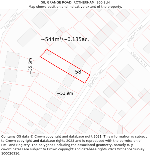 58, GRANGE ROAD, ROTHERHAM, S60 3LH: Plot and title map