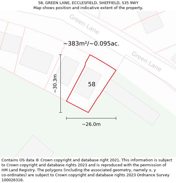 58, GREEN LANE, ECCLESFIELD, SHEFFIELD, S35 9WY: Plot and title map