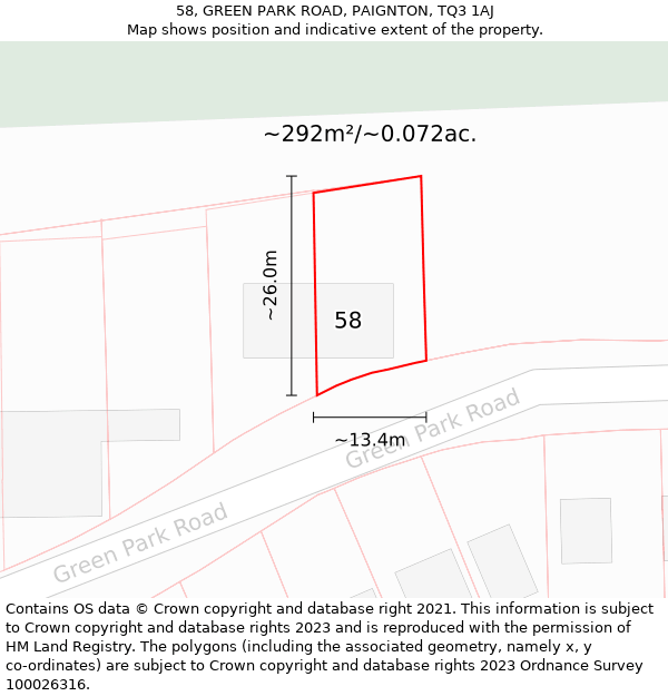 58, GREEN PARK ROAD, PAIGNTON, TQ3 1AJ: Plot and title map