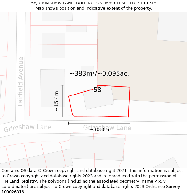 58, GRIMSHAW LANE, BOLLINGTON, MACCLESFIELD, SK10 5LY: Plot and title map