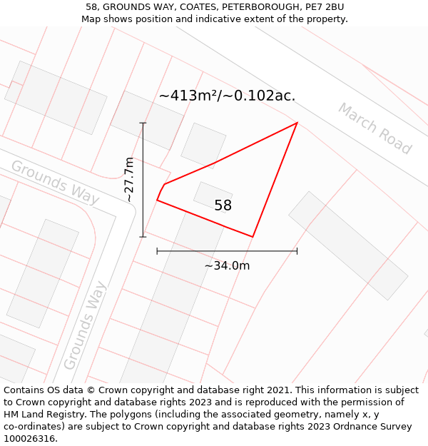 58, GROUNDS WAY, COATES, PETERBOROUGH, PE7 2BU: Plot and title map