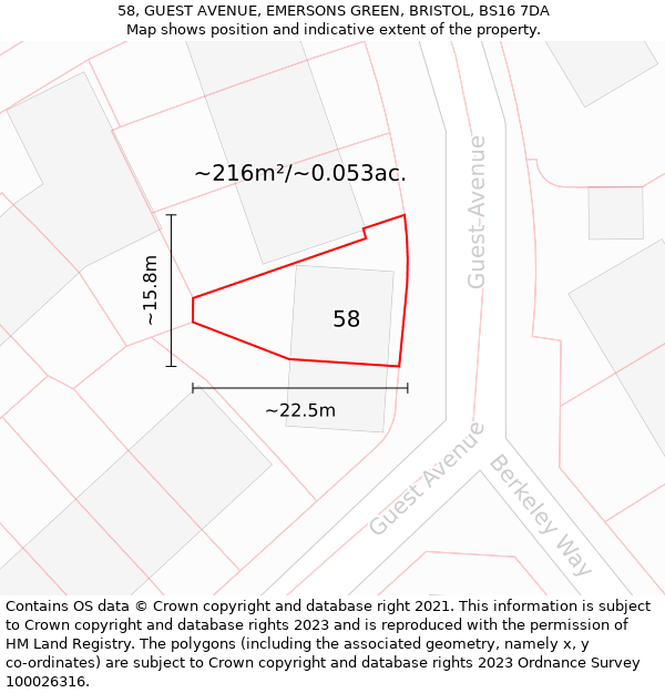 58, GUEST AVENUE, EMERSONS GREEN, BRISTOL, BS16 7DA: Plot and title map