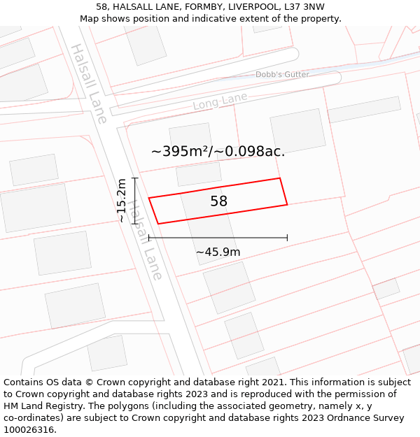 58, HALSALL LANE, FORMBY, LIVERPOOL, L37 3NW: Plot and title map