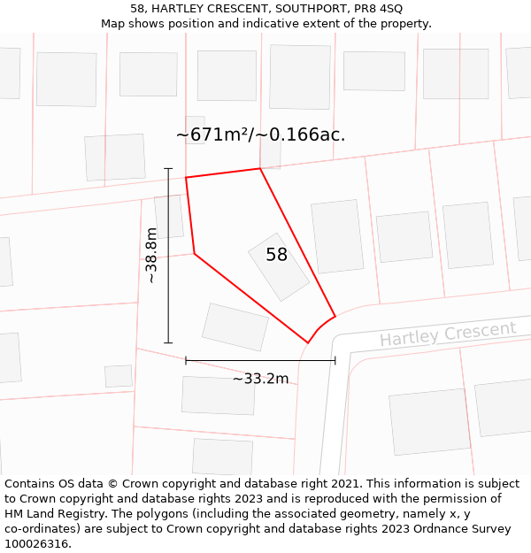 58, HARTLEY CRESCENT, SOUTHPORT, PR8 4SQ: Plot and title map