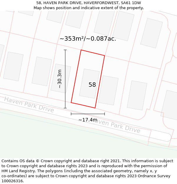 58, HAVEN PARK DRIVE, HAVERFORDWEST, SA61 1DW: Plot and title map