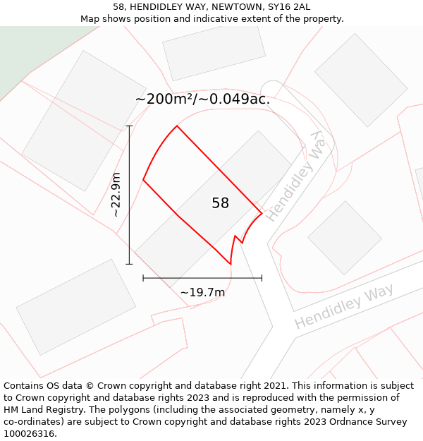 58, HENDIDLEY WAY, NEWTOWN, SY16 2AL: Plot and title map