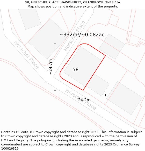 58, HERSCHEL PLACE, HAWKHURST, CRANBROOK, TN18 4FA: Plot and title map