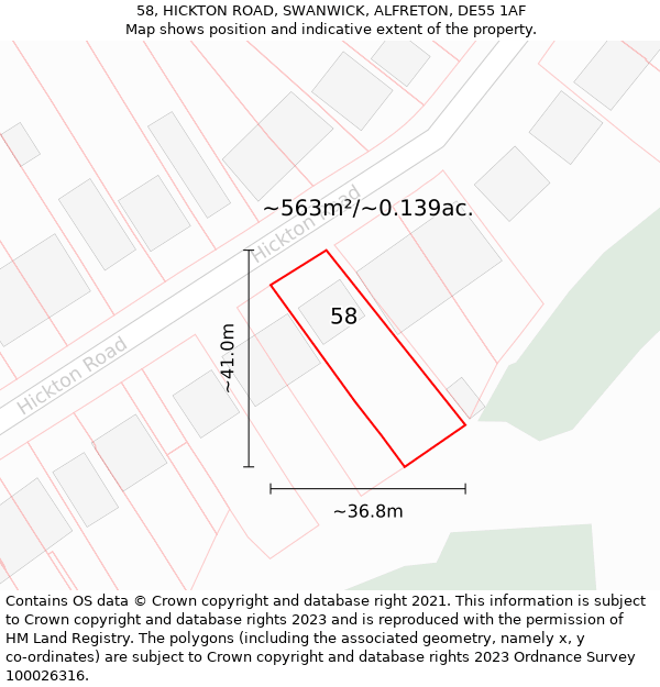 58, HICKTON ROAD, SWANWICK, ALFRETON, DE55 1AF: Plot and title map