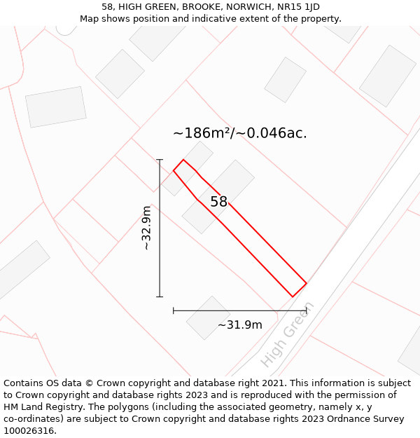 58, HIGH GREEN, BROOKE, NORWICH, NR15 1JD: Plot and title map