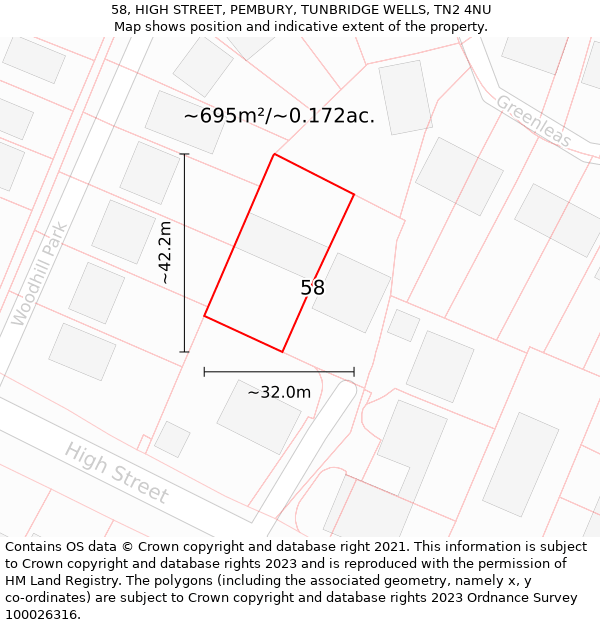 58, HIGH STREET, PEMBURY, TUNBRIDGE WELLS, TN2 4NU: Plot and title map