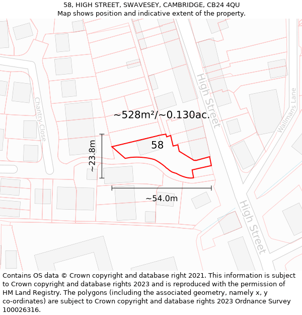 58, HIGH STREET, SWAVESEY, CAMBRIDGE, CB24 4QU: Plot and title map