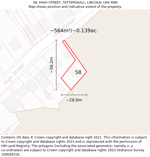 58, HIGH STREET, TATTERSHALL, LINCOLN, LN4 4NN: Plot and title map