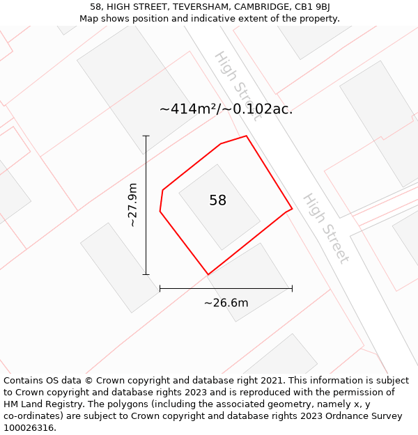 58, HIGH STREET, TEVERSHAM, CAMBRIDGE, CB1 9BJ: Plot and title map