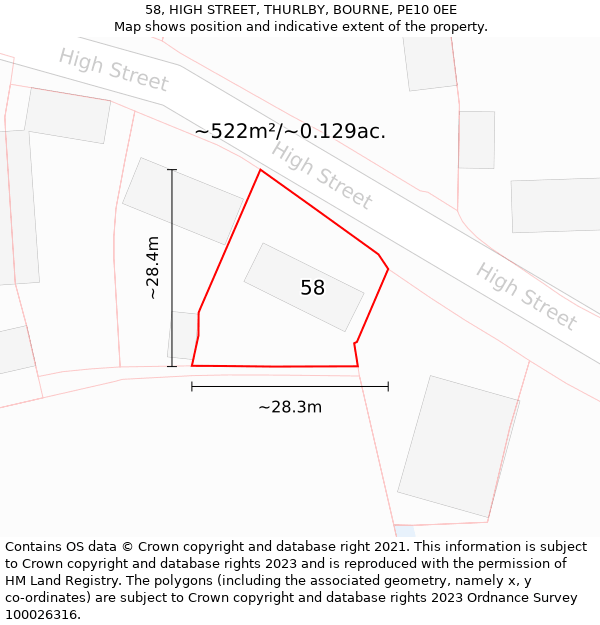 58, HIGH STREET, THURLBY, BOURNE, PE10 0EE: Plot and title map