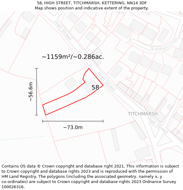 58, HIGH STREET, TITCHMARSH, KETTERING, NN14 3DF: Plot and title map