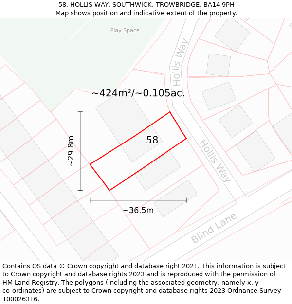 58, HOLLIS WAY, SOUTHWICK, TROWBRIDGE, BA14 9PH: Plot and title map