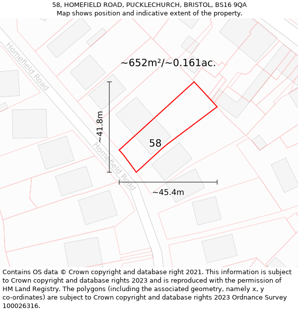 58, HOMEFIELD ROAD, PUCKLECHURCH, BRISTOL, BS16 9QA: Plot and title map