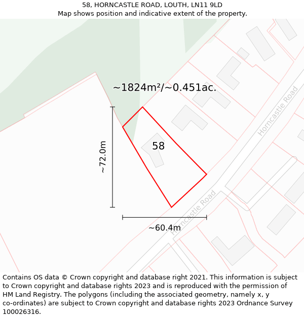 58, HORNCASTLE ROAD, LOUTH, LN11 9LD: Plot and title map